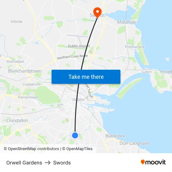 Orwell Gardens to Swords map
