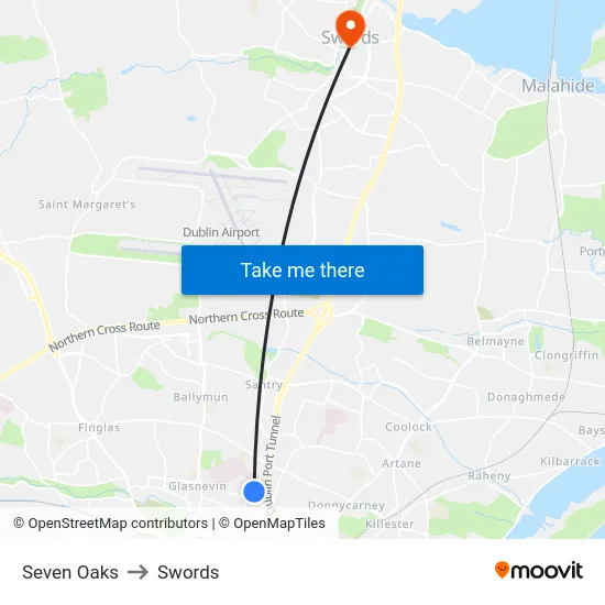 Seven Oaks to Swords map