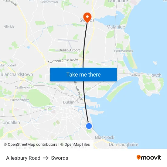 Ailesbury Road to Swords map