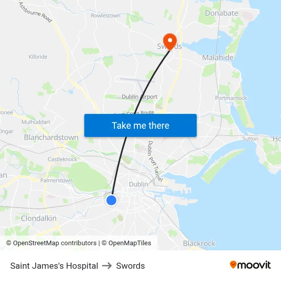 Saint James's Hospital to Swords map