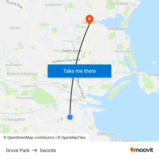 Grove Park to Swords map