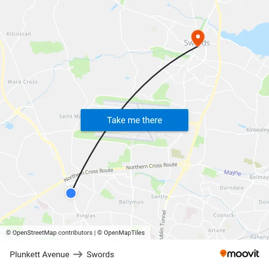 Plunkett Avenue to Swords map