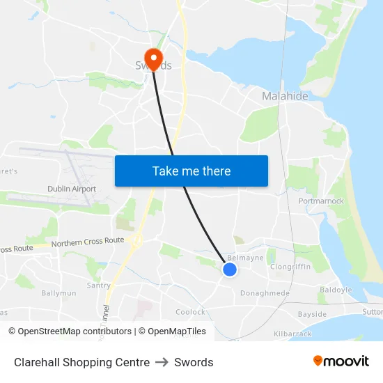 Clarehall Shopping Centre to Swords map