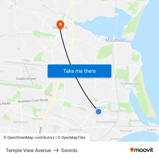 Temple View Avenue to Swords map