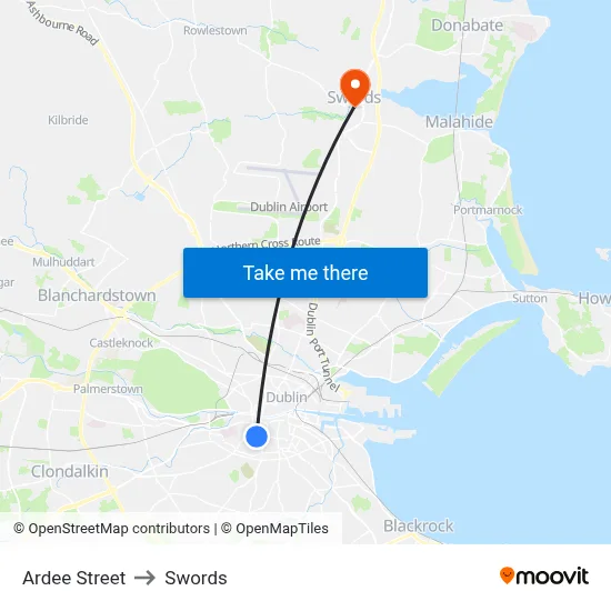 Ardee Street to Swords map