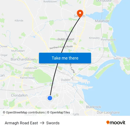 Armagh Road East to Swords map