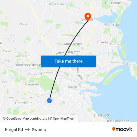 Errigal Rd to Swords map