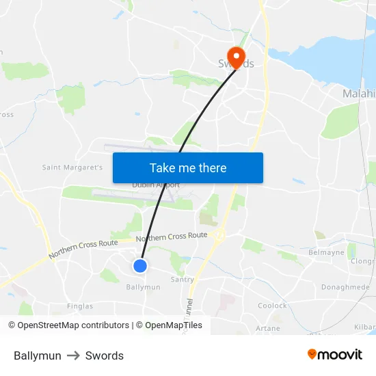 Ballymun to Swords map
