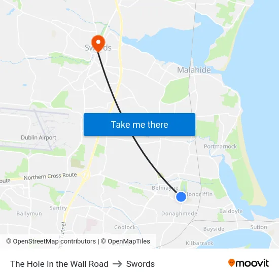 The Hole In the Wall Road to Swords map