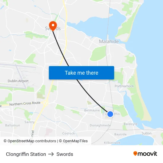 Clongriffin Station to Swords map