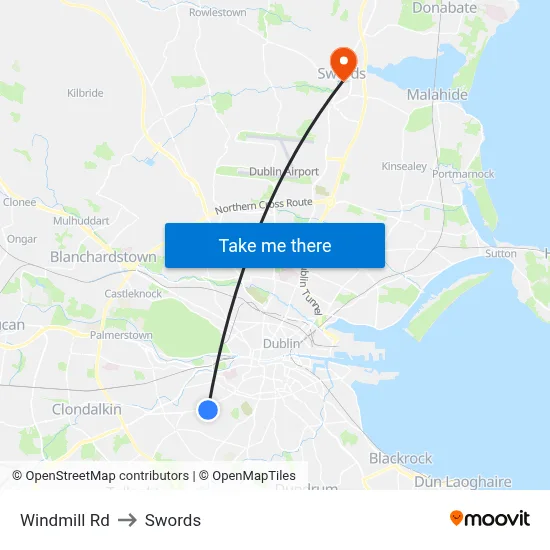 Windmill Rd to Swords map