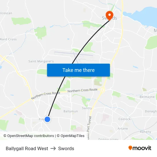 Ballygall Road West to Swords map