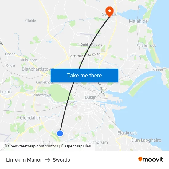 Limekiln Manor to Swords map