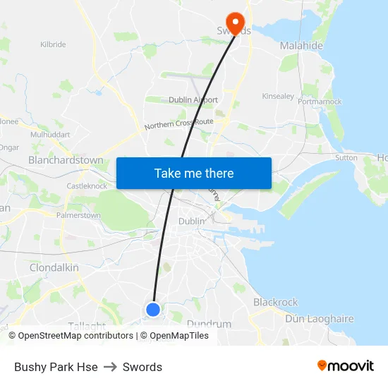 Bushy Park Hse to Swords map
