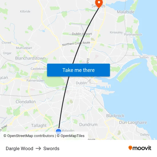 Dargle Wood to Swords map