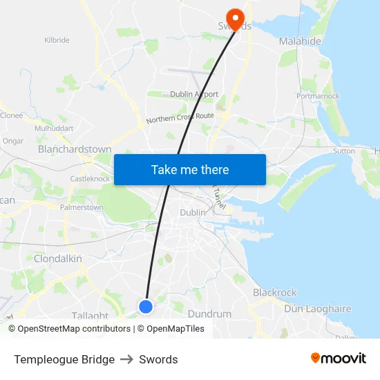 Templeogue Bridge to Swords map