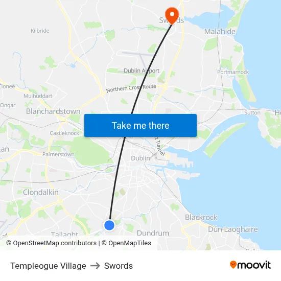 Templeogue Village to Swords map