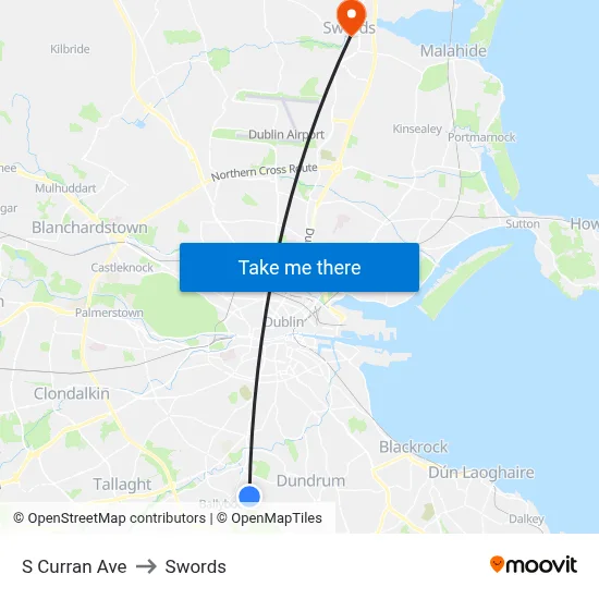 S Curran Ave to Swords map