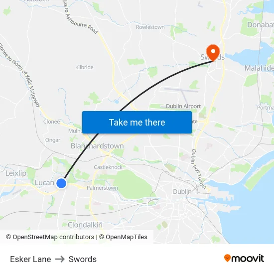 Esker Lane to Swords map