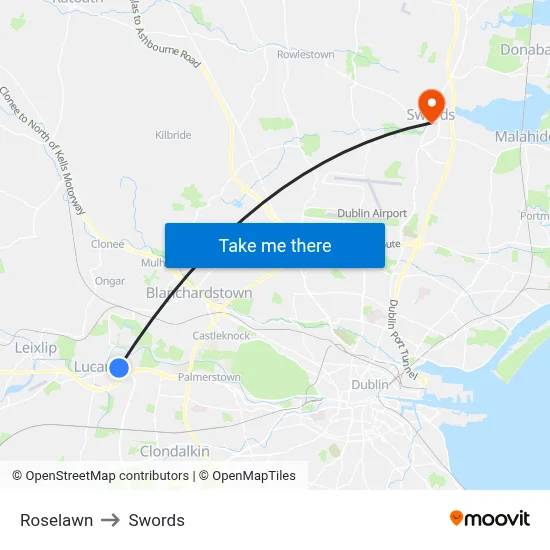 Roselawn to Swords map