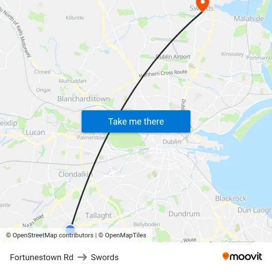 Fortunestown Rd to Swords map