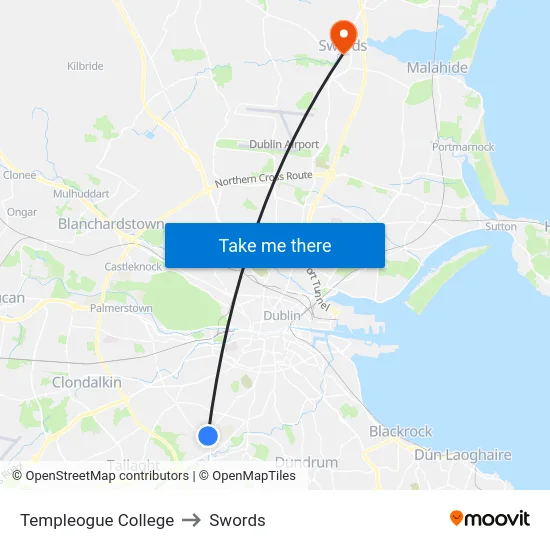 Templeogue College to Swords map