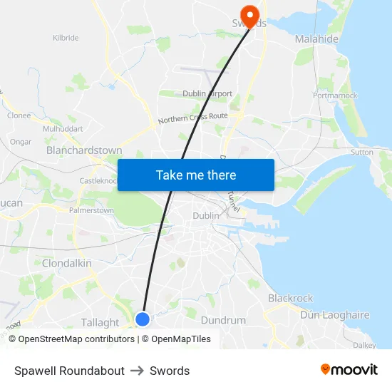 Spawell Roundabout to Swords map