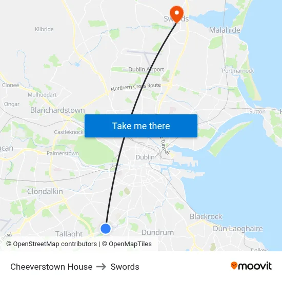 Cheeverstown House to Swords map