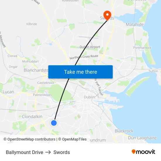 Ballymount Drive to Swords map