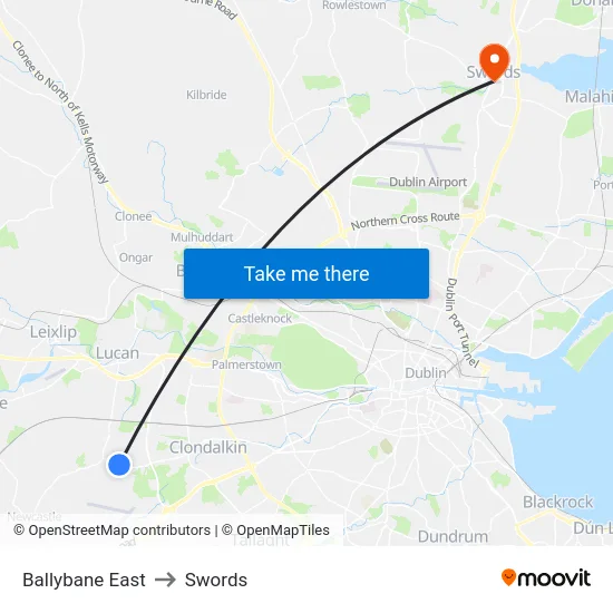 Ballybane East to Swords map