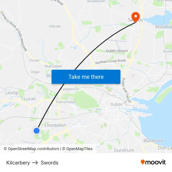 Kilcarbery to Swords map
