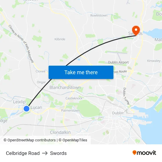 Celbridge Road to Swords map