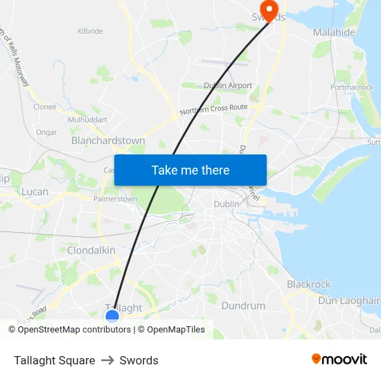 Tallaght Square to Swords map