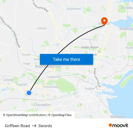 Griffeen Road to Swords map