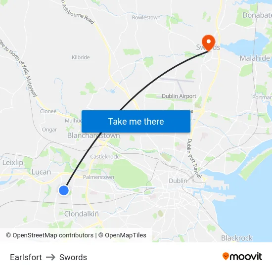 Earlsfort to Swords map
