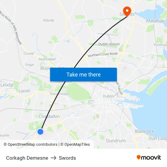 Corkagh Demesne to Swords map