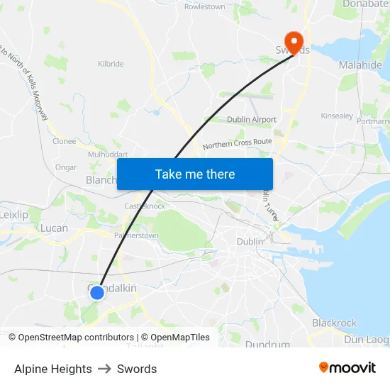 Alpine Heights to Swords map