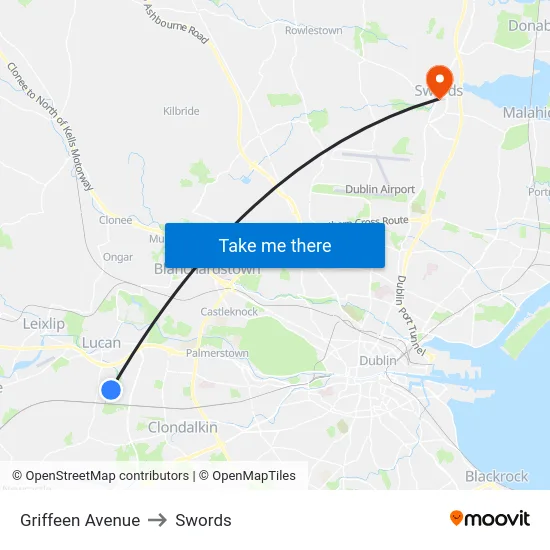 Griffeen Avenue to Swords map