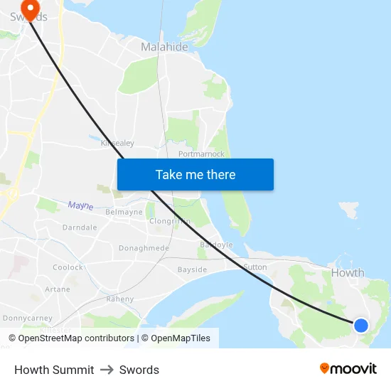 Howth Summit to Swords map