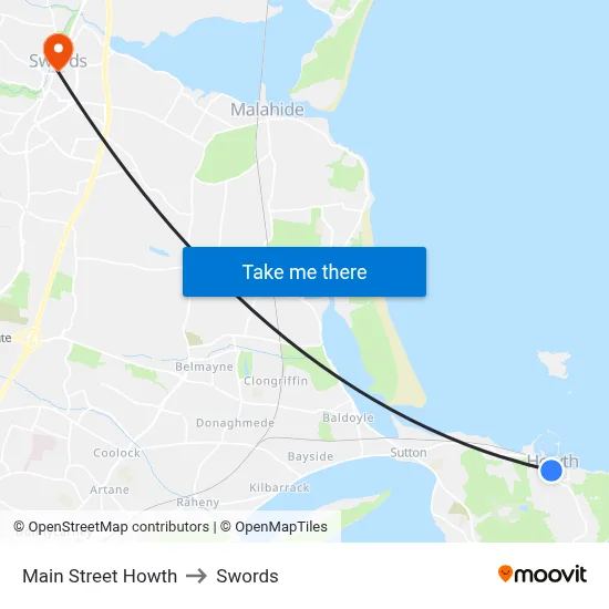 Main Street Howth to Swords map