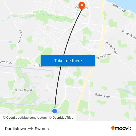 Dardistown to Swords map