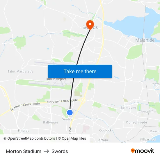 Morton Stadium to Swords map