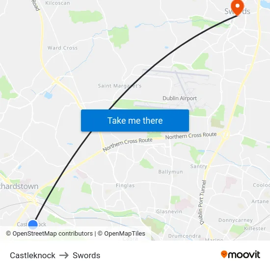 Castleknock to Swords map
