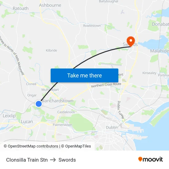 Clonsilla Train Stn to Swords map