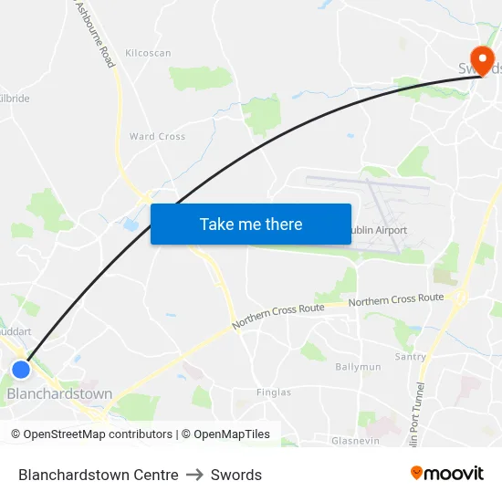 Blanchardstown Centre to Swords map