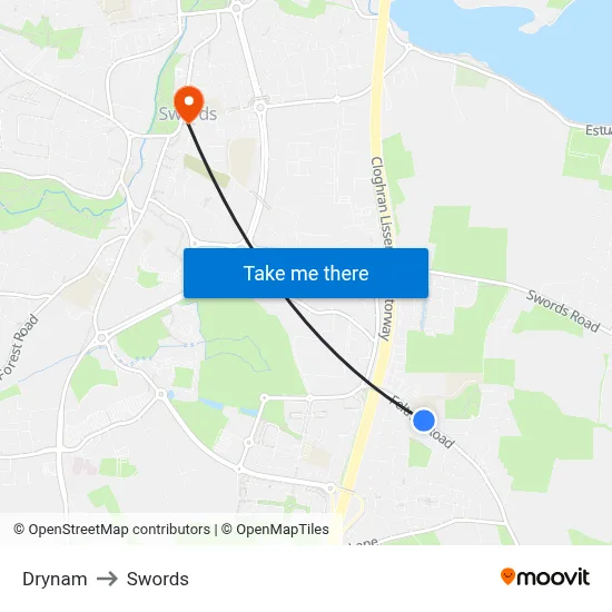 Drynam to Swords map