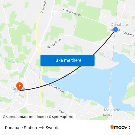 Donabate Station to Swords map