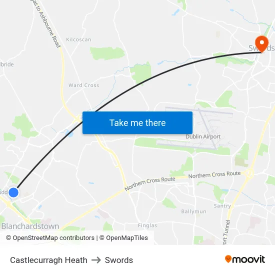 Castlecurragh Heath to Swords map