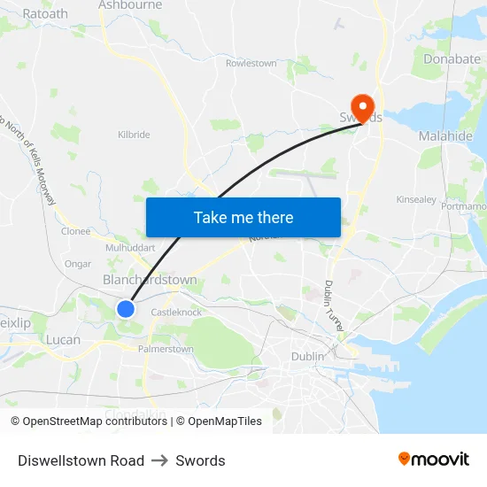 Diswellstown Road to Swords map