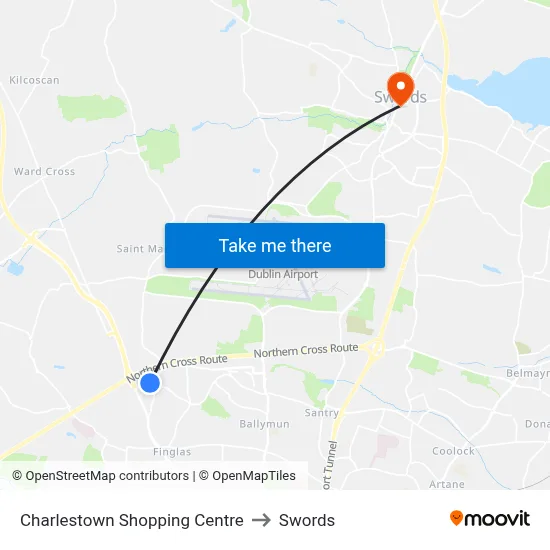 Charlestown Shopping Centre to Swords map